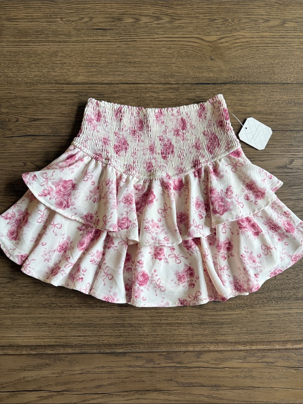 NWT Altar'd State Ivory & Pink Floral Ruffle Skirt